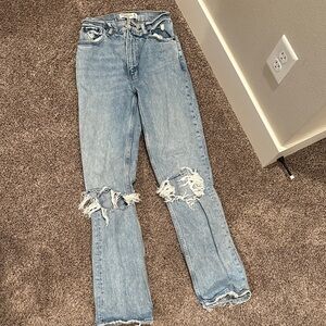 Abercrombie & Fitch Light Blue Distressed Straight Leg Jeans